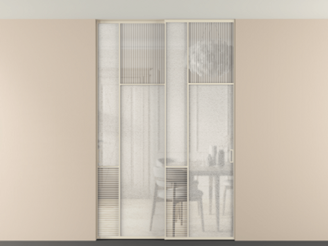 Перегородка Мозаик внутри проёма скрытое крепление в потолок 2 створки АЛПР 041.11 Алюминий бежево-серый Рифлёное стекло "Дюна", триплекс, 6 мм + Фактурное стекло "Лёд", триплекс. Цена 17750 AZE . Фабрика дверей Волховец 8 (800) 551 43 19 Перегородка Мозаик внутри проёма скрытое крепление в потолок 2 створки АЛПР 041.11 Алюминий бежево-серый Рифлёное стекло "Дюна", триплекс, 6 мм + Фактурное стекло "Лёд", триплекс Цена 17750 AZE | Volhovec