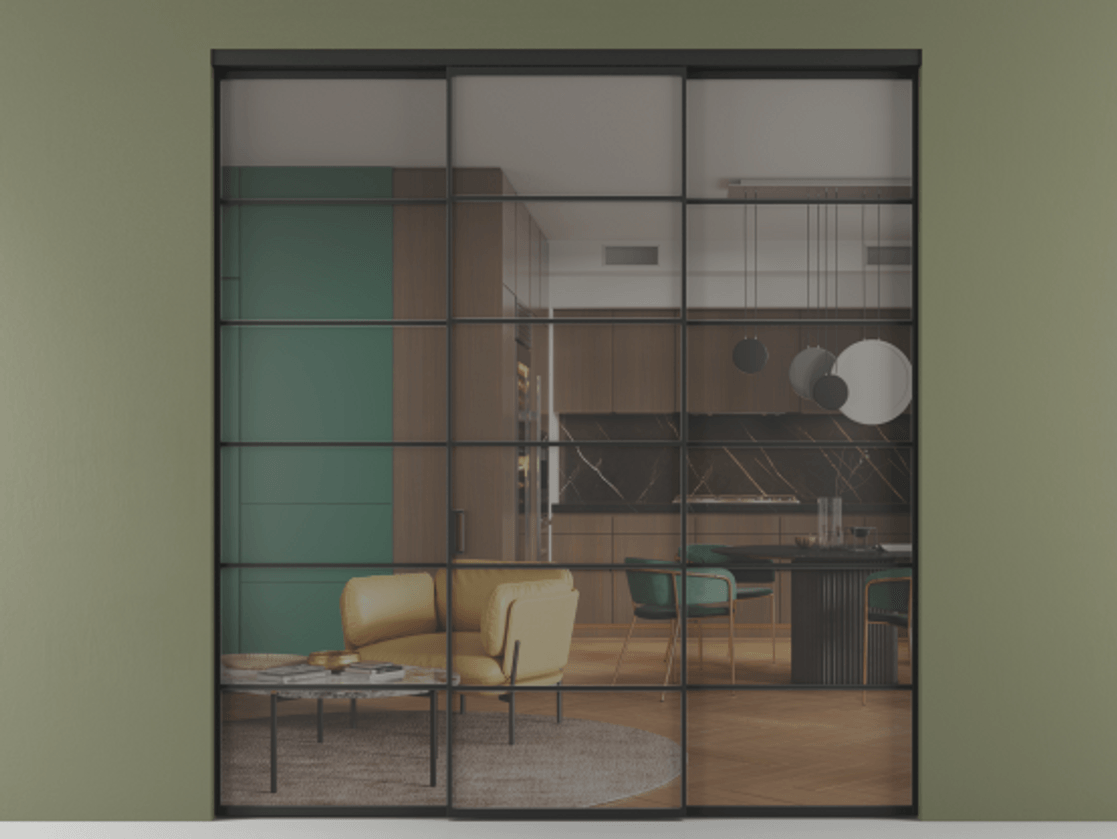 Перегородка Формато внутри проёма 3 створки АЛПР 040.04 Алюминий Черный Прозрачное серое стекло, триплекс Цена 12750 AZE | Volhovec