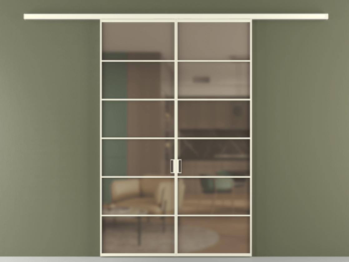 Перегородка Формато вдоль стены 2 створки АЛПР 040.04 Алюминий молочно-белый Сатинированное бронзовое стекло, триплекс Цена 10800 AZE | Volhovec