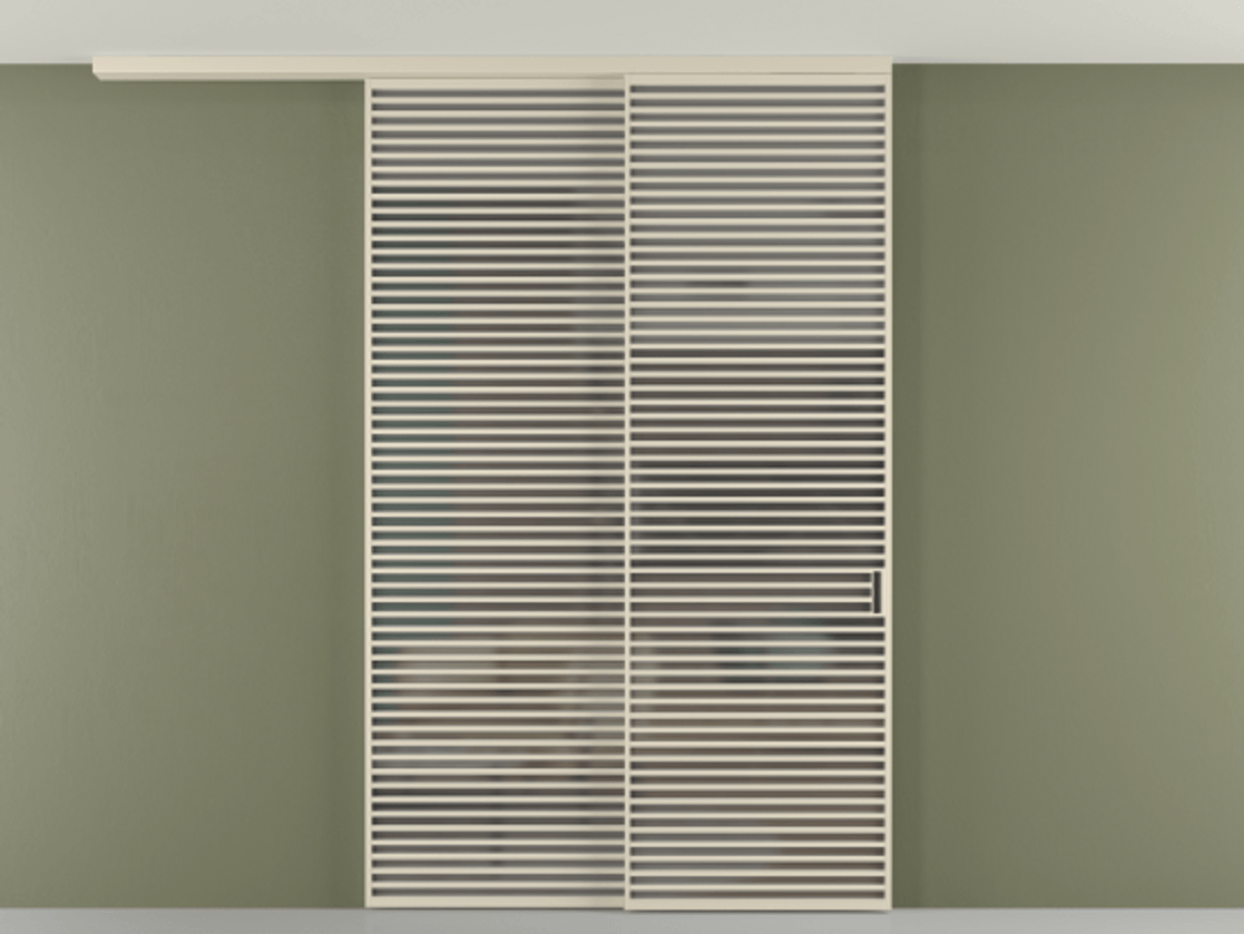 Перегородка Формато вдоль стены на потолок 2 створки с синхронным механизмом АЛПР 040.07 Алюминий бежево-серый Сатинированное серое стекло, триплекс Цена 27450 AZE | Volhovec