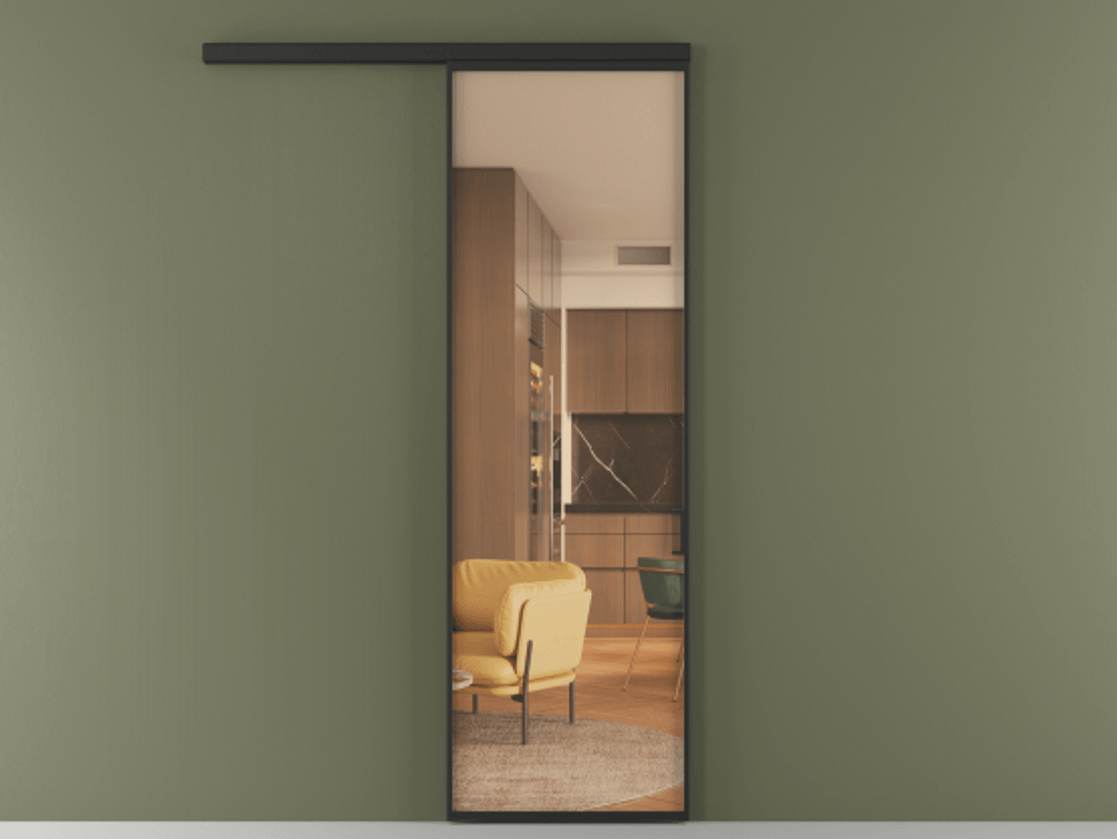 Перегородка Formato вдоль стены 1 створка АЛПР 040.01 Алюминий Черный Прозрачное оранжевое стекло, триплекс Цена 5100 AZE  | Volhovec