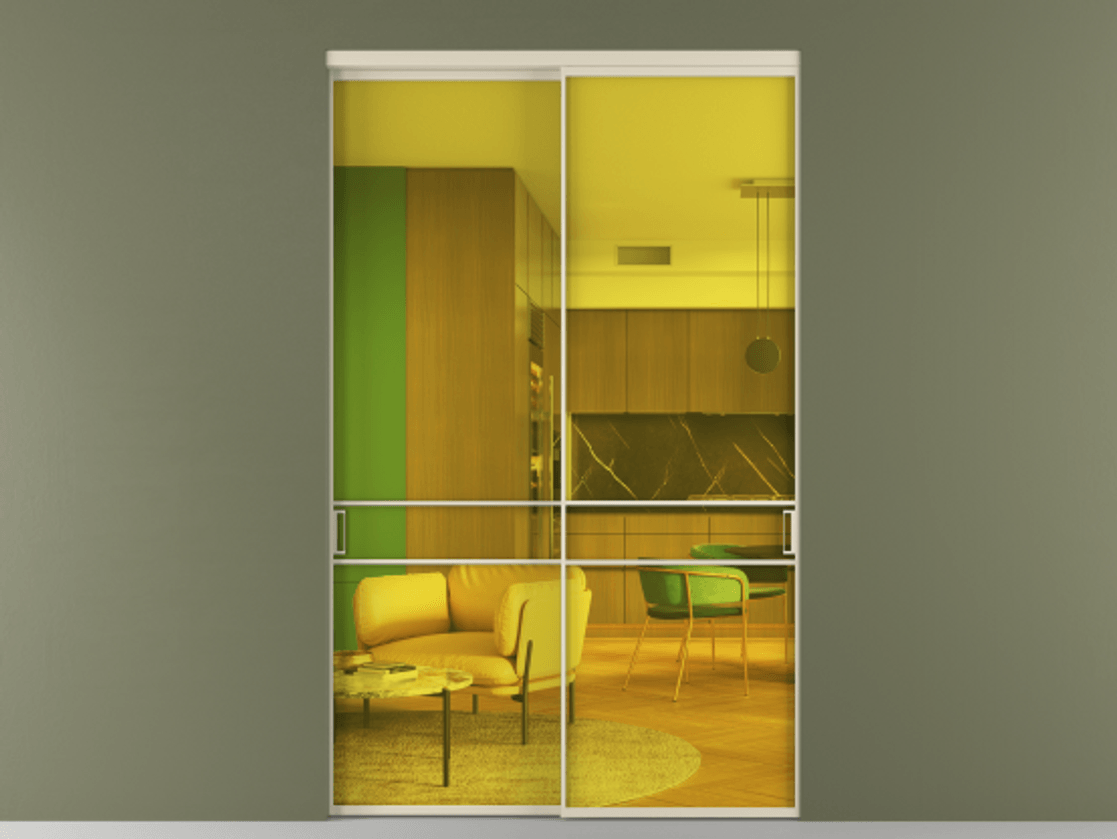 Перегородка Формато внутри проёма 2 створки АЛПР 040.02 Алюминий бежево-серый Прозрачное жёлтое стекло, триплекс Цена 22500 AZE  | Volhovec