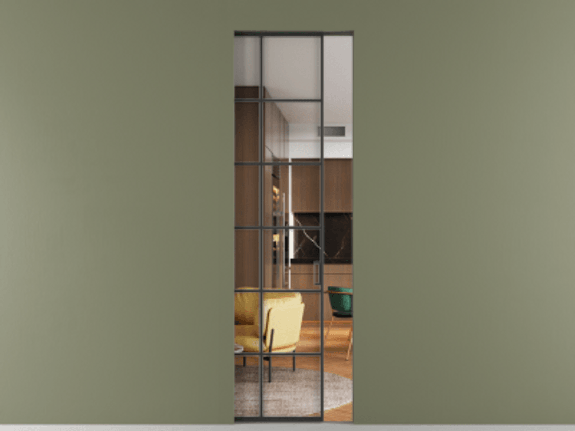 Перегородка Formato скрытый пенал 1 створка АЛПР 040.05 Алюминий Черный Прозрачное стекло "Crystal Vision", калёное Цена 9500 AZE | Volhovec