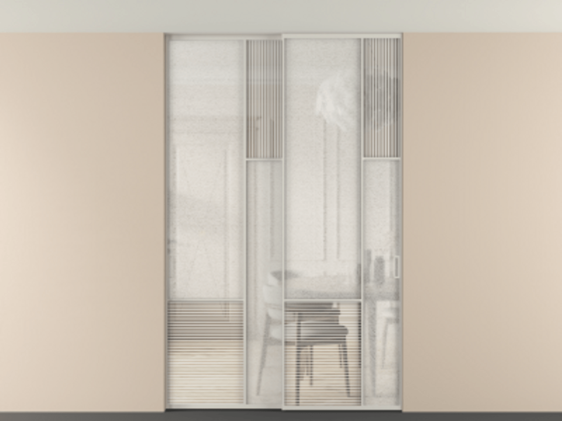 Перегородка Мозаик внутри проёма скрытое крепление в потолок 2 створки АЛПР 041.12 Алюминий тёплый серый Рифлёное стекло "Дюна", триплекс, 6 мм + Фактурное стекло "Лёд", триплекс. Цена 17750 AZE . Фабрика дверей Волховец 8 (800) 551 43 19 Перегородка Мозаик внутри проёма скрытое крепление в потолок 2 створки АЛПР 041.12 Алюминий тёплый серый Рифлёное стекло "Дюна", триплекс, 6 мм + Фактурное стекло "Лёд", триплекс Цена 17750 AZE | Volhovec