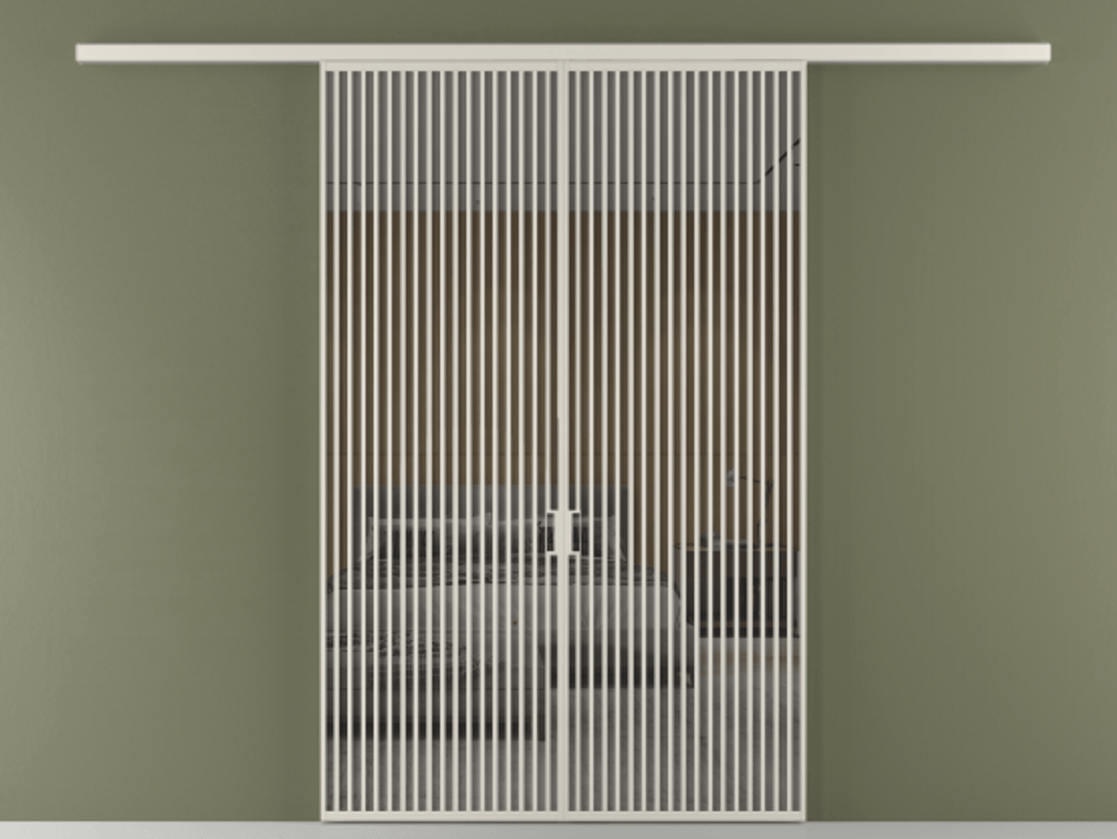 Перегородка Formato вдоль стены 2 створки АЛПР 040.06 Алюминий облачно-серый Рефлективное серое стекло "Stopsol", калёное Цена 23200 AZE | Volhovec