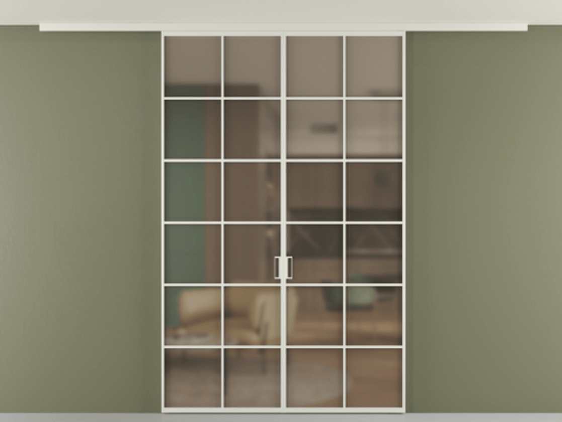 Перегородка Формато вдоль стены на потолок 2 створки АЛПР 040.05 Алюминий Белый Сатинированное бронзовое стекло, триплекс Цена 12260 AZE | Volhovec