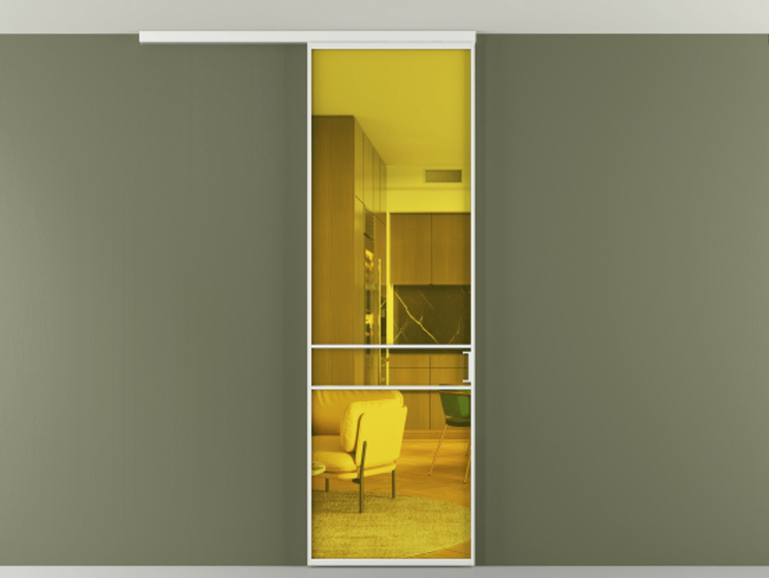 Перегородка Формато вдоль стены на потолок 1 створка АЛПР 040.02 Алюминий белоснежный Прозрачное жёлтое стекло, триплекс Цена 5000 AZE | Volhovec