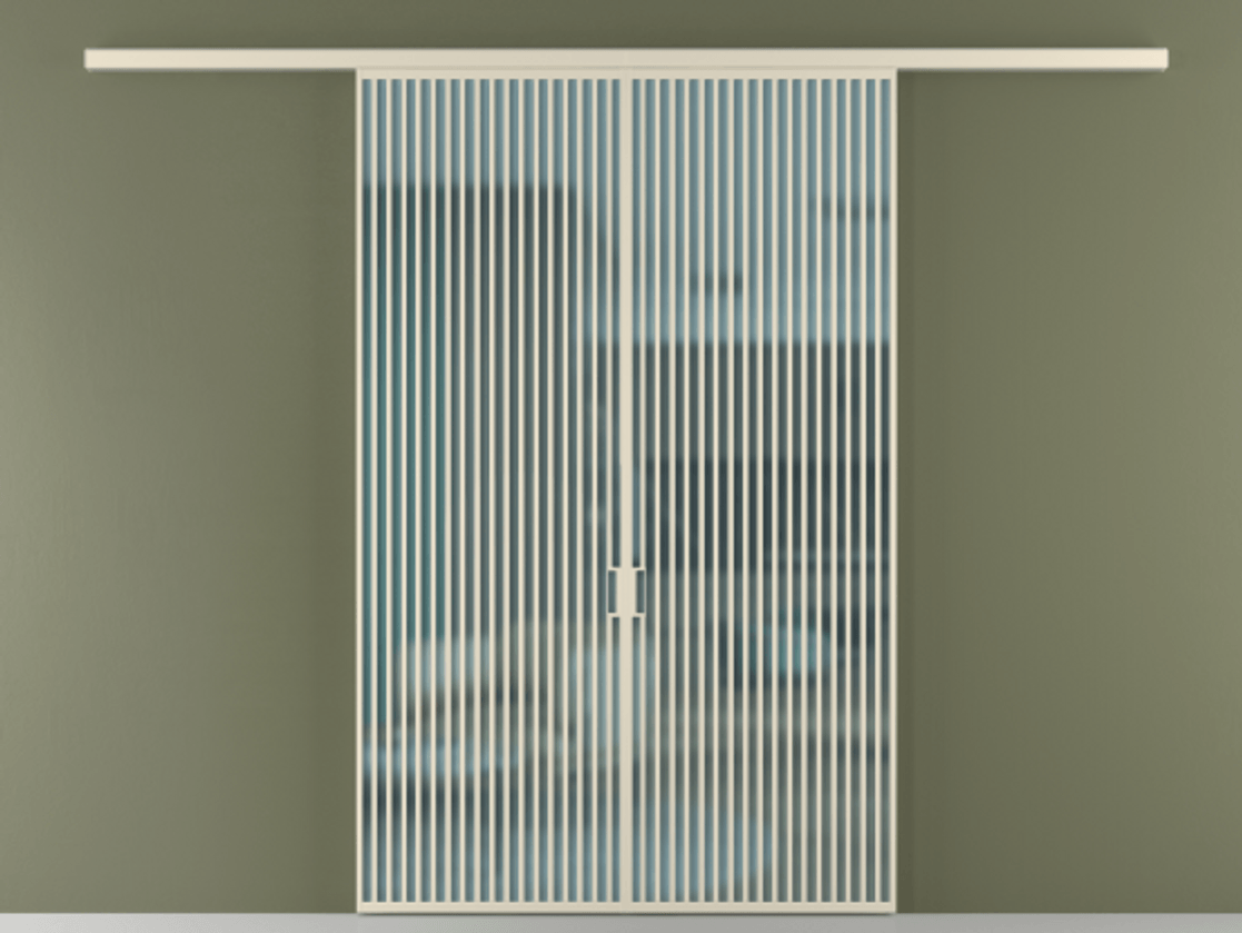 Перегородка Формато вдоль стены 2 створки АЛПР 040.06 Алюминий бежево-серый Сатинированное голубое стекло, триплекс Цена 17900 AZE | Volhovec