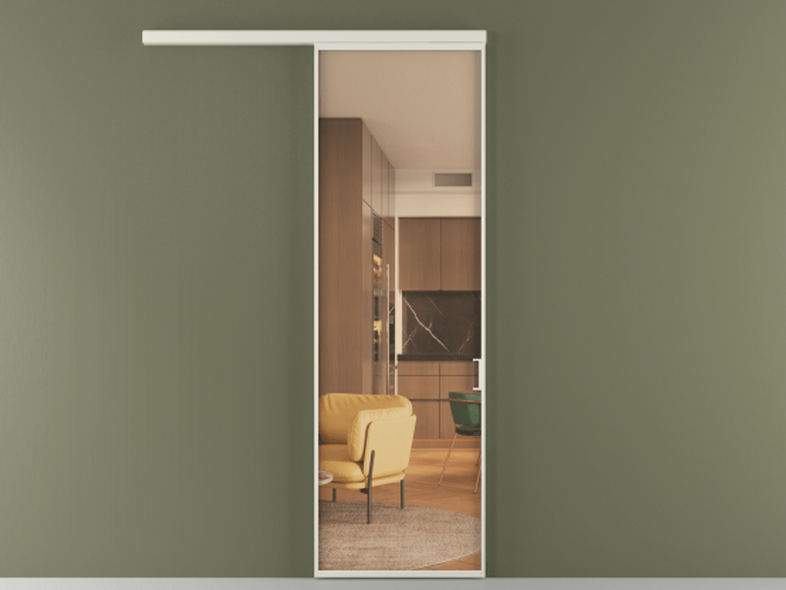 Перегородка Формато вдоль стены 1 створка АЛПР 040.01 Алюминий Белый Прозрачное оранжевое стекло, триплекс Цена 5100 AZE  | Volhovec