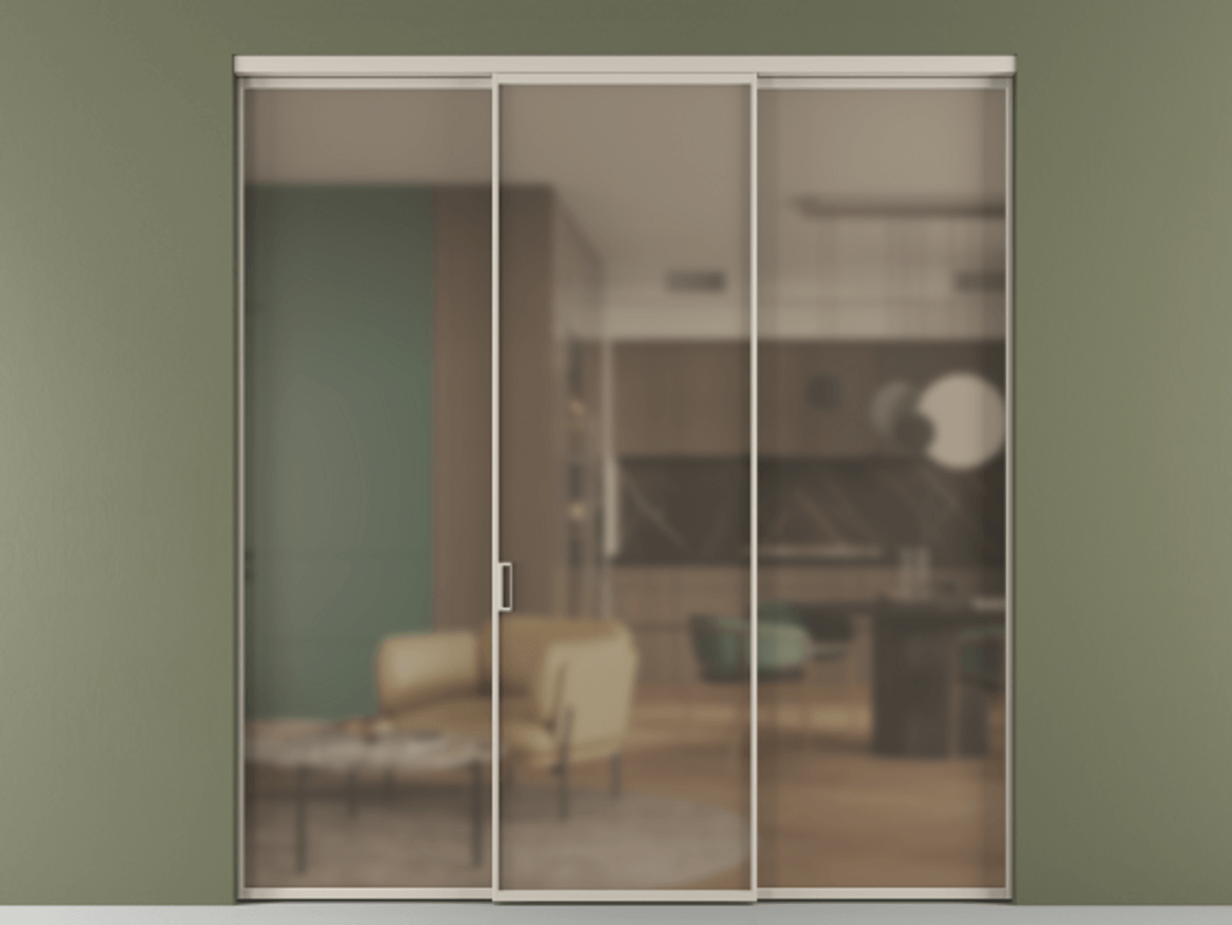 Перегородка Формато внутри проёма 3 створки АЛПР 040.01 Алюминий светло-бежевый Сатинированное бронзовое стекло, триплекс Цена 11730 AZE | Volhovec