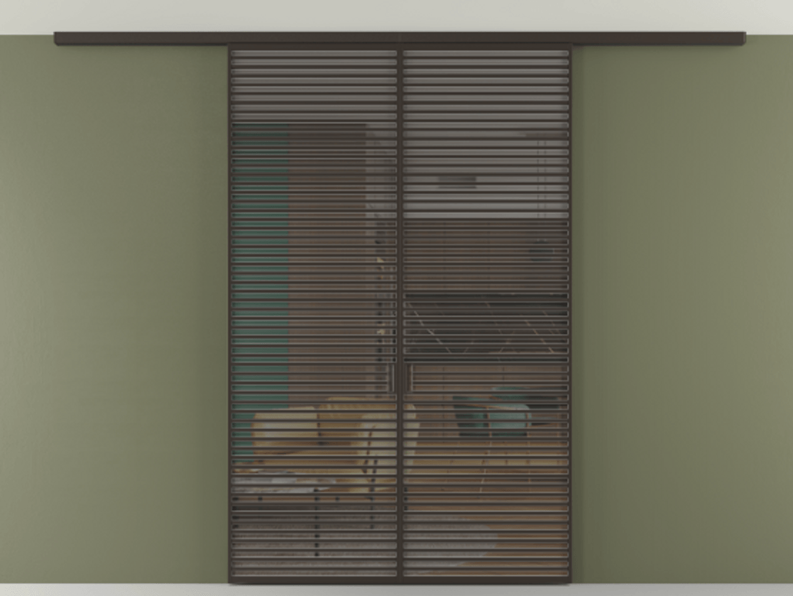 Перегородка Формато вдоль стены на потолок 2 створки АЛПР 040.07 Алюминий антрацит Прозрачное серое стекло, триплекс Цена 19150 AZE | Volhovec