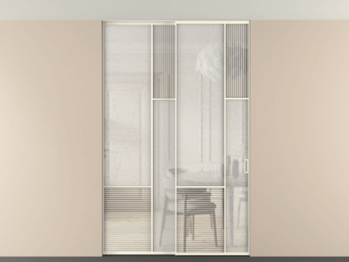 Перегородка Мозаик внутри проёма скрытое крепление в потолок 2 створки АЛПР 041.12 Алюминий молочно-белый Рифлёное стекло "Дюна", триплекс, 6 мм + Фактурное стекло "Лёд", триплекс. Цена 340580 ₽ . Фабрика дверей Волховец 8 (800) 551 43 19 Перегородка Мозаик внутри проёма скрытое крепление в потолок 2 створки АЛПР 041.12 Алюминий молочно-белый Рифлёное стекло "Дюна", триплекс, 6 мм + Фактурное стекло "Лёд", триплекс Цена 340580 ₽ | Volhovec
