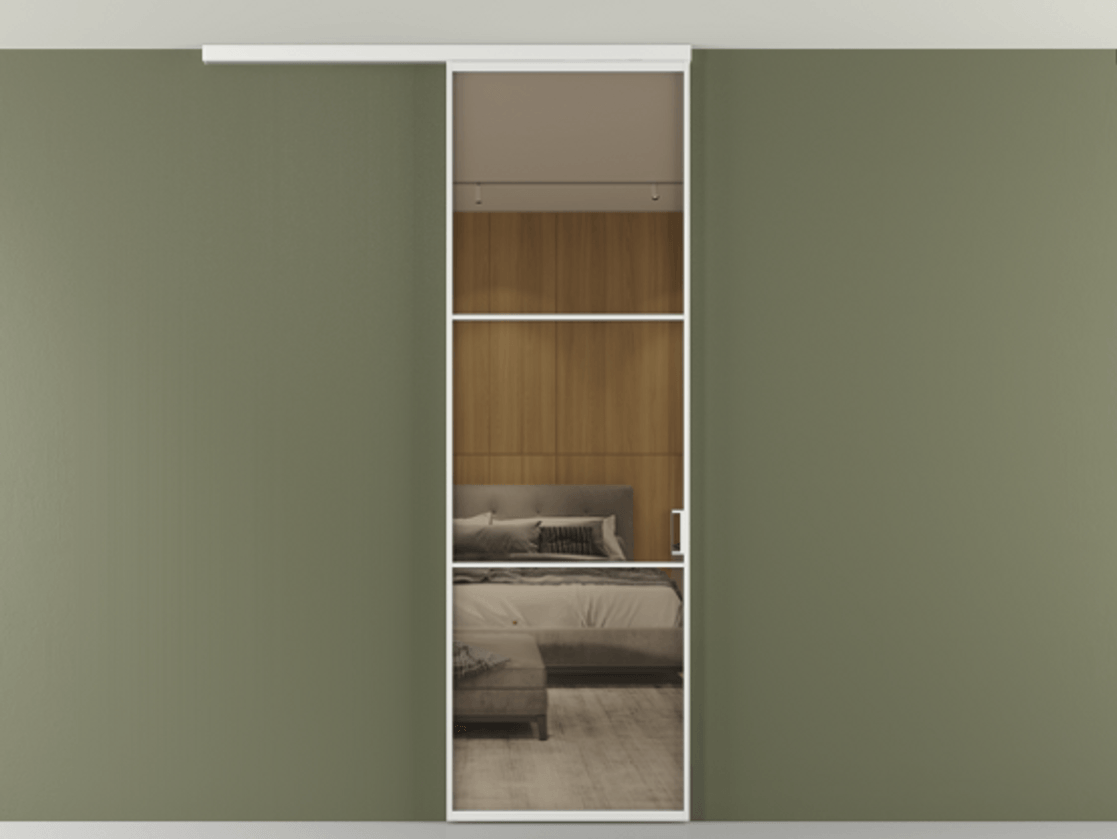 Перегородка Формато вдоль стены на потолок 1 створка АЛПР 040.03 Алюминий белоснежный Рефлективное бронзовое стекло "Стопсол", калёное Цена 5600 AZE | Volhovec