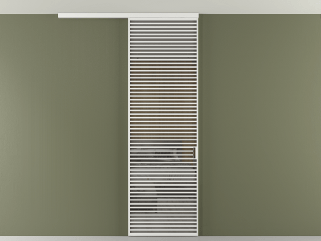 Перегородка Формато вдоль стены на потолок 1 створка АЛПР 040.07 Алюминий белоснежный Рефлективное серое стекло "Стопсол", калёное Цена 10090 AZE | Volhovec