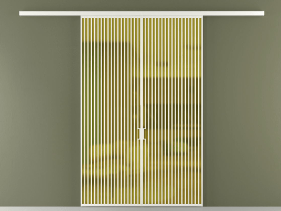 Перегородка Формато вдоль стены 2 створки АЛПР 040.06 Алюминий светло-серый Сатинированное жёлтое стекло, триплекс Цена 17900 AZE | Volhovec