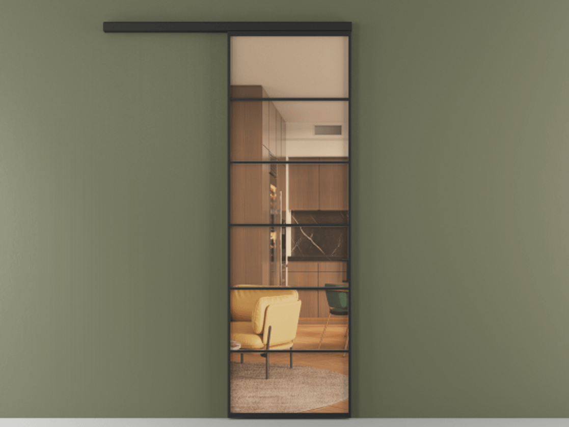 Перегородка Формато вдоль стены 1 створка АЛПР 040.04 Алюминий Черный Прозрачное оранжевое стекло, триплекс Цена 5600 AZE  | Volhovec