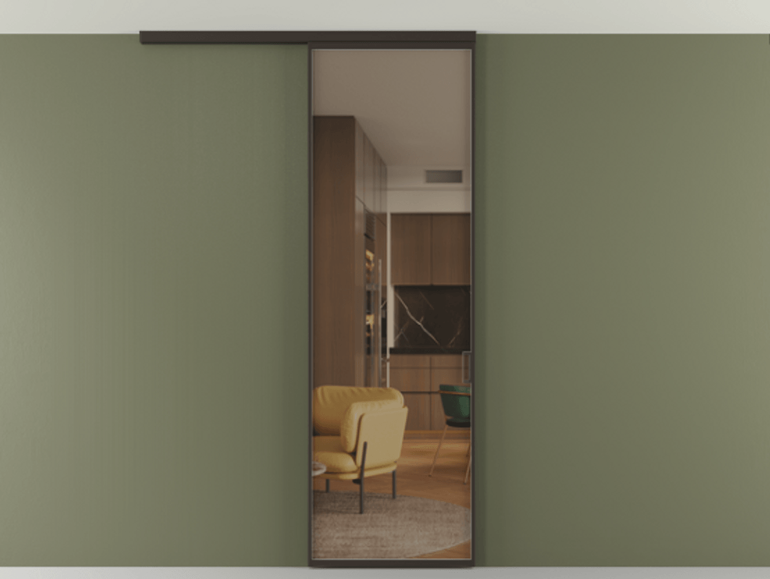 Перегородка Формато вдоль стены на потолок 1 створка АЛПР 040.01 Алюминий антрацит Прозрачное бронзовое стекло, триплекс Цена 5020 AZE | Volhovec