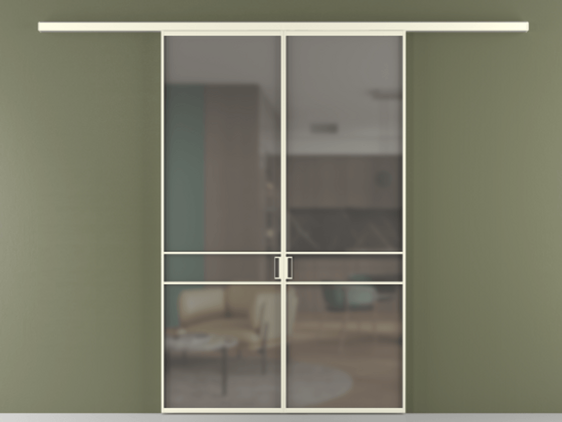 Перегородка Формато вдоль стены 2 створки АЛПР 040.02 Алюминий молочно-белый Сатинированное серое стекло, триплекс Цена 10190 AZE | Volhovec