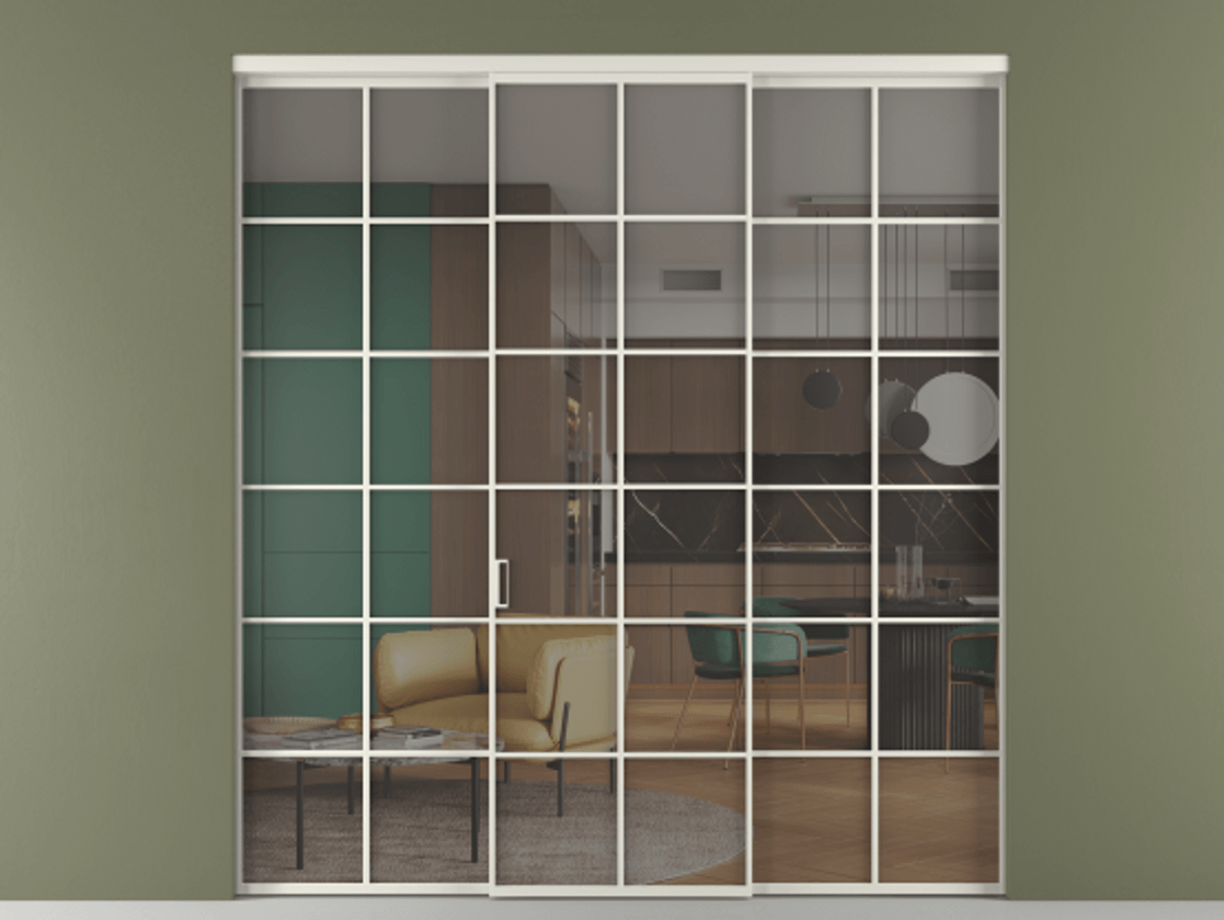 Перегородка Formato внутри проёма 3 створки АЛПР 040.05 Алюминий Белый Прозрачное серое стекло, триплекс Цена 12750 AZE | Volhovec