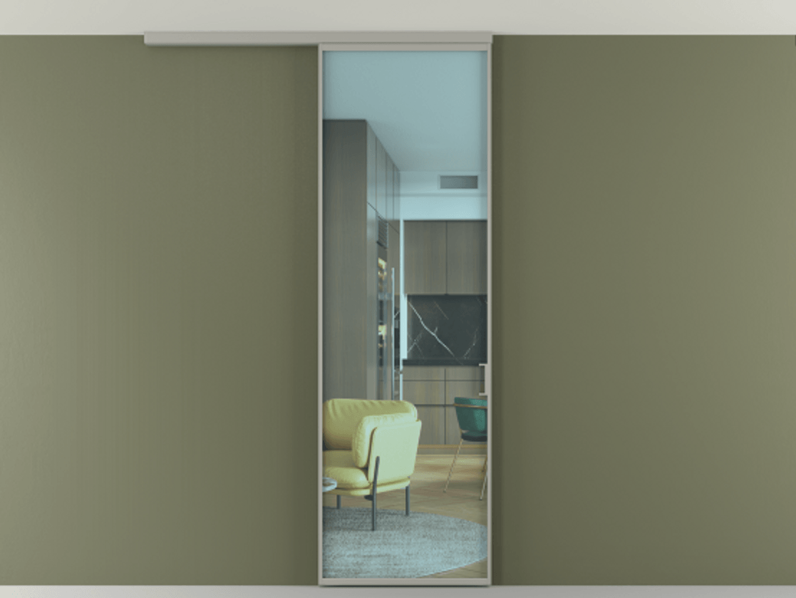 Перегородка Формато вдоль стены на потолок 1 створка АЛПР 040.01 Алюминий нейтральный серый Прозрачное голубое стекло, триплекс Цена 4800 AZE | Volhovec