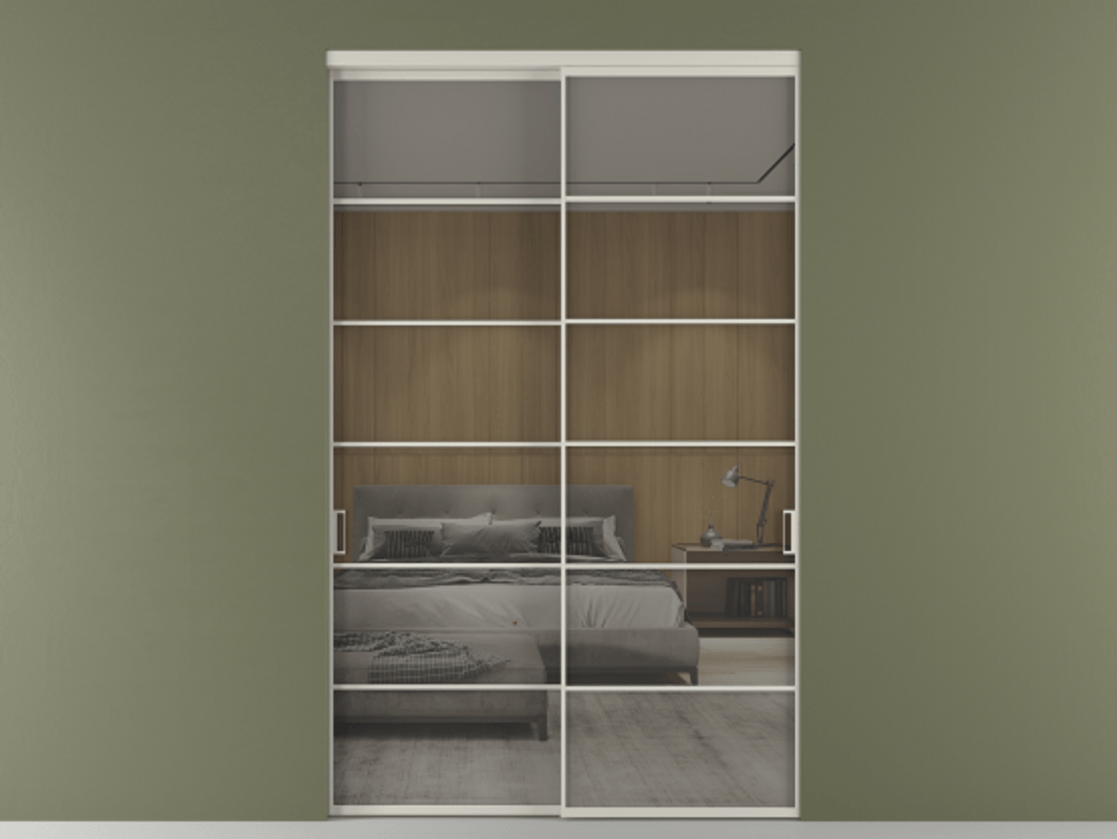 Перегородка Formato внутри проёма 2 створки АЛПР 040.04 Алюминий тёплый серый Рефлективное серое стекло "Stopsol", калёное Цена 25740 AZE  | Volhovec