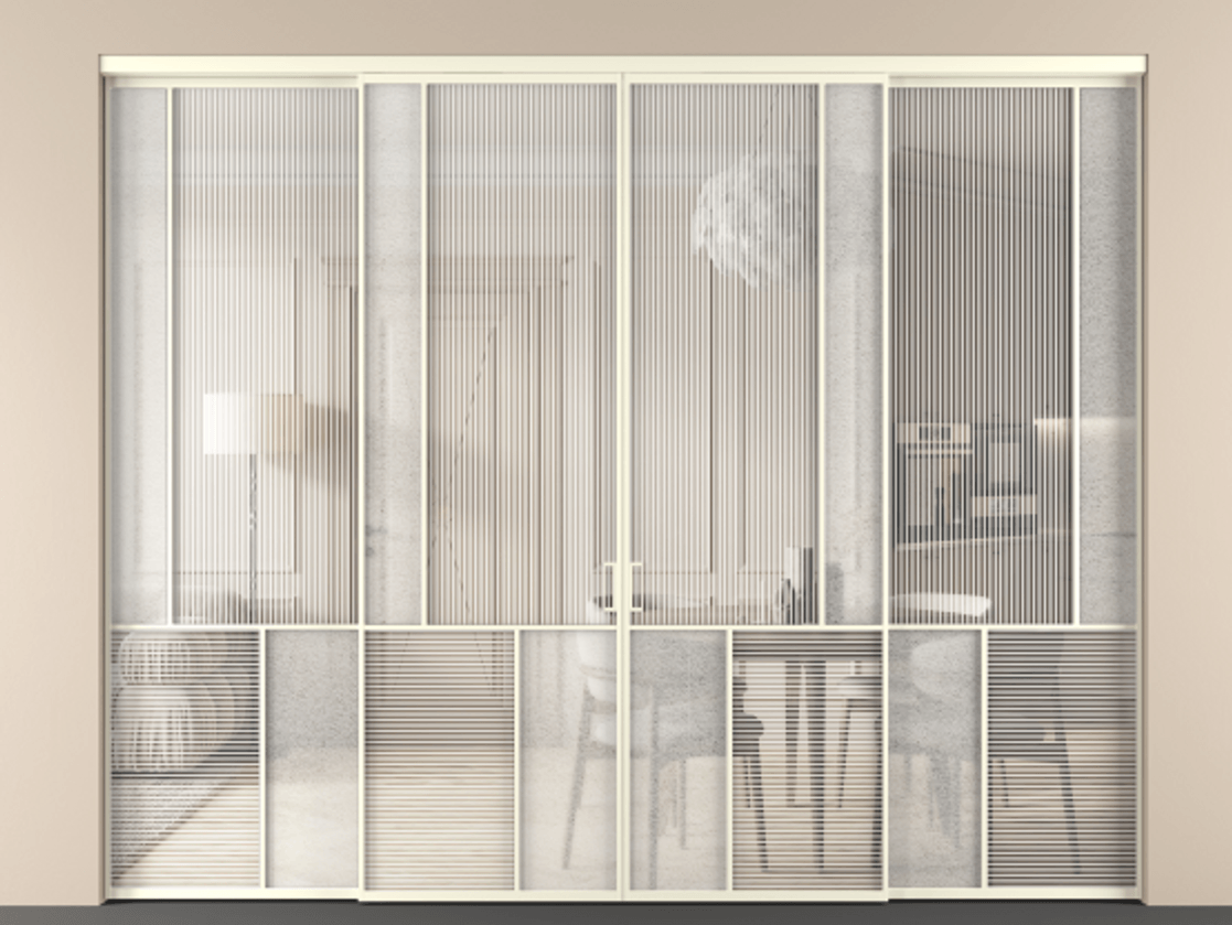 Перегородка Мозаик внутри проёма 4 створки АЛПР 041.21 Алюминий молочно-белый Рифлёное стекло "Дюна", триплекс, 6 мм + Фактурное стекло "Лёд", триплекс. Цена 25690 AZE . Фабрика дверей Волховец 8 (800) 551 43 19 Перегородка Мозаик внутри проёма 4 створки АЛПР 041.21 Алюминий молочно-белый Рифлёное стекло "Дюна", триплекс, 6 мм + Фактурное стекло "Лёд", триплекс Цена 25690 AZE | Volhovec