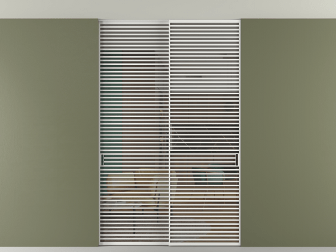 Перегородка Формато внутри проёма скрытое крепление в потолок 2 створки АЛПР 040.07 Алюминий белоснежный Прозрачное серое стекло, триплекс Цена 21370 AZE | Volhovec