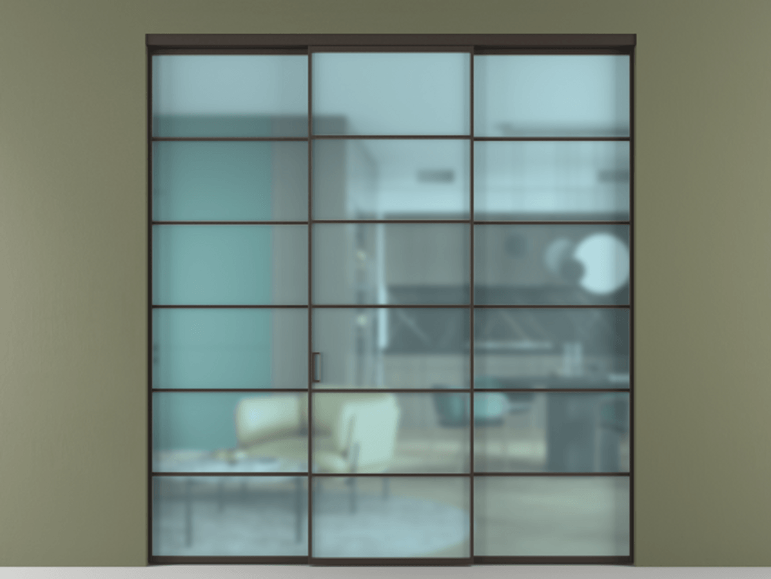 Перегородка Formato внутри проёма 3 створки АЛПР 040.04 Алюминий антрацит Сатинированное голубое стекло, триплекс Цена 13300 AZE | Volhovec