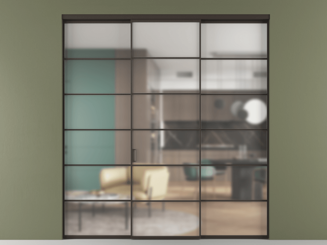 Перегородка Formato внутри проёма 3 створки АЛПР 040.04 Алюминий антрацит Сатинированное стекло "Matelux Crystal Vision", калёное, матовое, каленое 6 мм Цена 17770 AZE | Volhovec