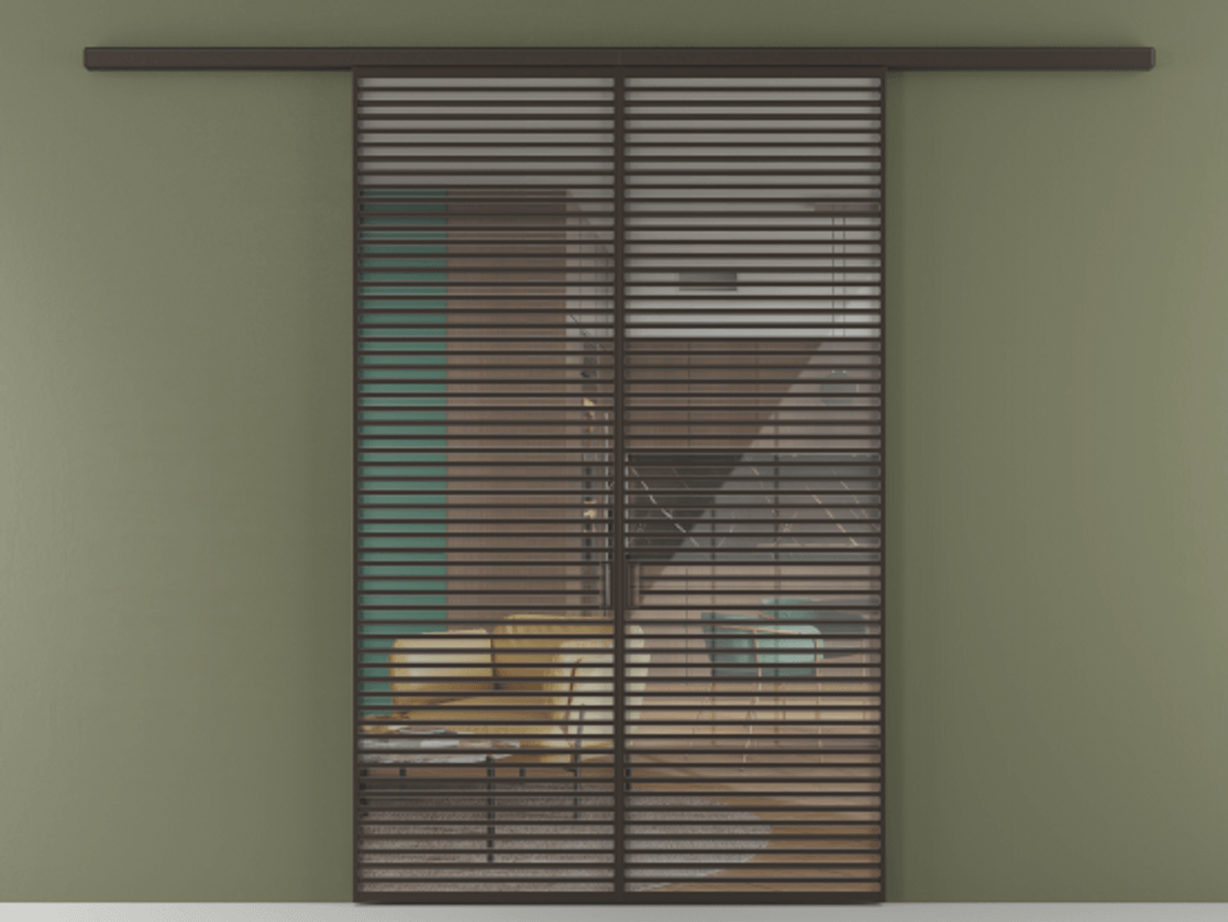 Перегородка Формато вдоль стены 2 створки АЛПР 040.07 Алюминий антрацит Рефлективное прозрачное стекло "Стопсол", калёное Цена 23200 AZE | Volhovec