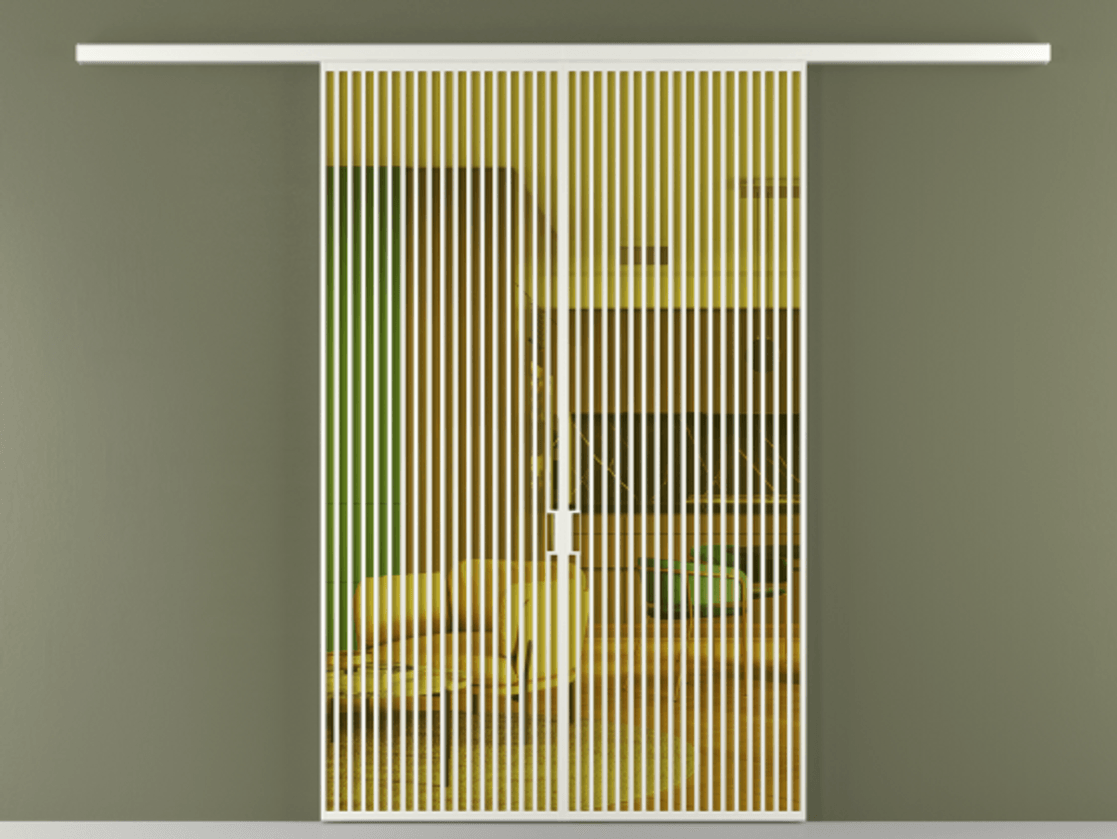 Перегородка Формато вдоль стены 2 створки АЛПР 040.06 Алюминий светло-серый Прозрачное жёлтое стекло, триплекс Цена 18800 AZE | Volhovec