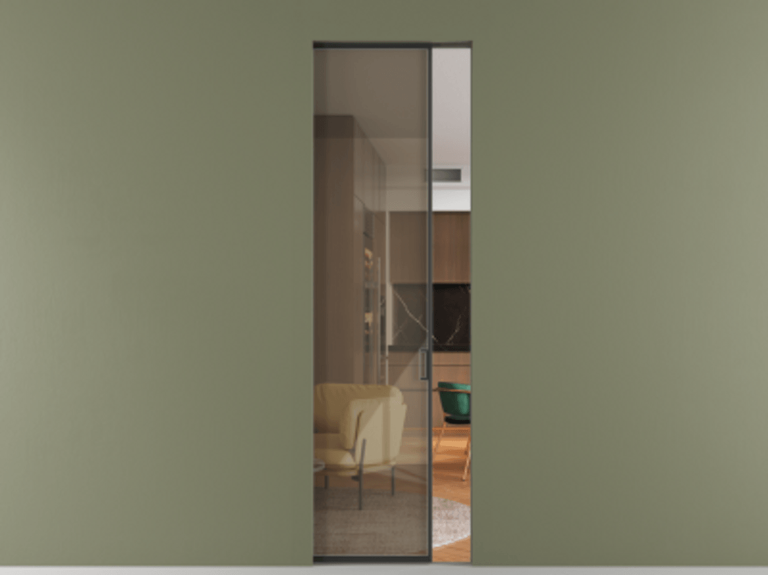 Перегородка Formato скрытый пенал 1 створка АЛПР 040.01 Алюминий Черный Рефлективное бронзовое стекло "Stopsol", калёное Цена 8800 AZE | Volhovec