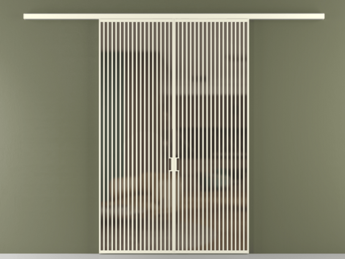 Перегородка Формато вдоль стены 2 створки АЛПР 040.06 Алюминий молочно-белый Сатинированное бронзовое стекло, триплекс Цена 17850 AZE | Volhovec