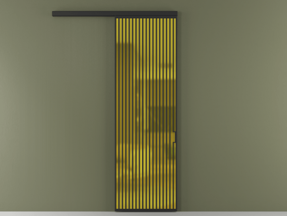 Перегородка Formato вдоль стены 1 створка АЛПР 040.06 Алюминий Черный Сатинированное жёлтое стекло, триплекс Цена 9200 AZE  | Volhovec