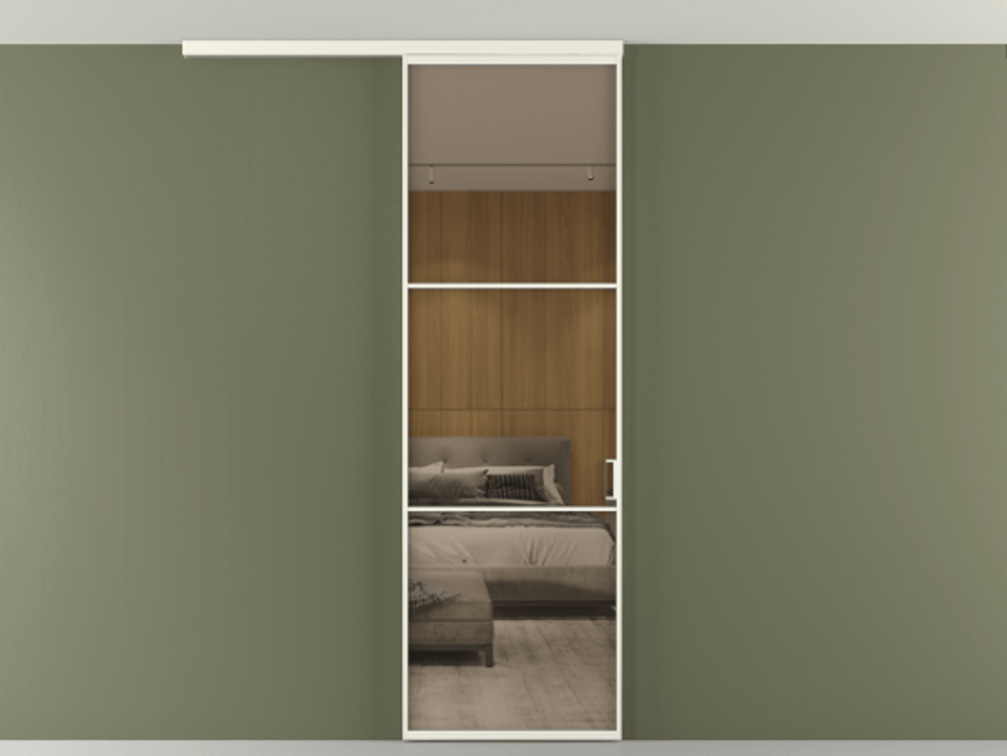 Перегородка Формато вдоль стены на потолок 1 створка АЛПР 040.03 Алюминий жемчужный Рефлективное бронзовое стекло "Стопсол", калёное Цена 5600 AZE | Volhovec