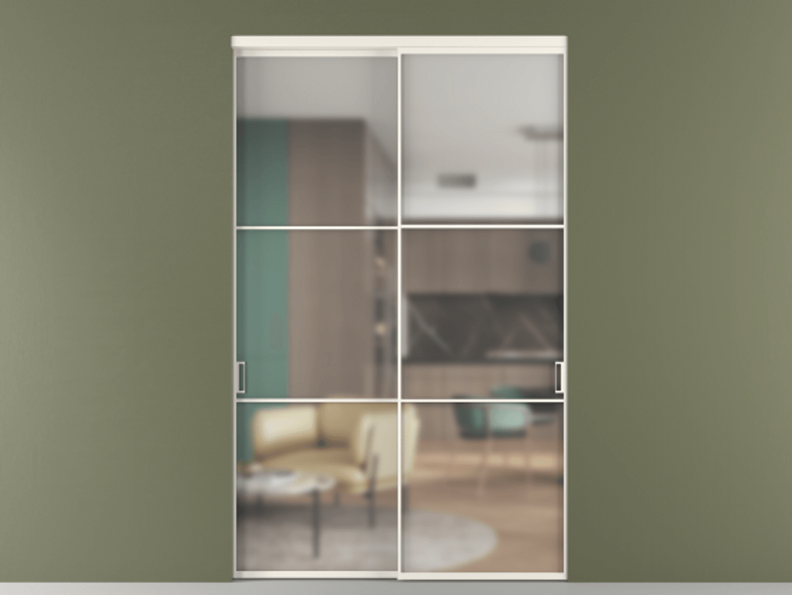 Перегородка Формато внутри проёма 2 створки АЛПР 040.03 Алюминий пудровый белый Сатинированное стекло "Мателюкс Кристал Вижн", калёное, матовое, каленое 6 мм Цена 24930 AZE  | Volhovec