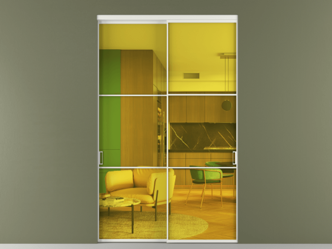 Перегородка Formato внутри проёма 2 створки АЛПР 040.03 Алюминий светло-серый Прозрачное жёлтое стекло, триплекс Цена 24100 AZE  | Volhovec