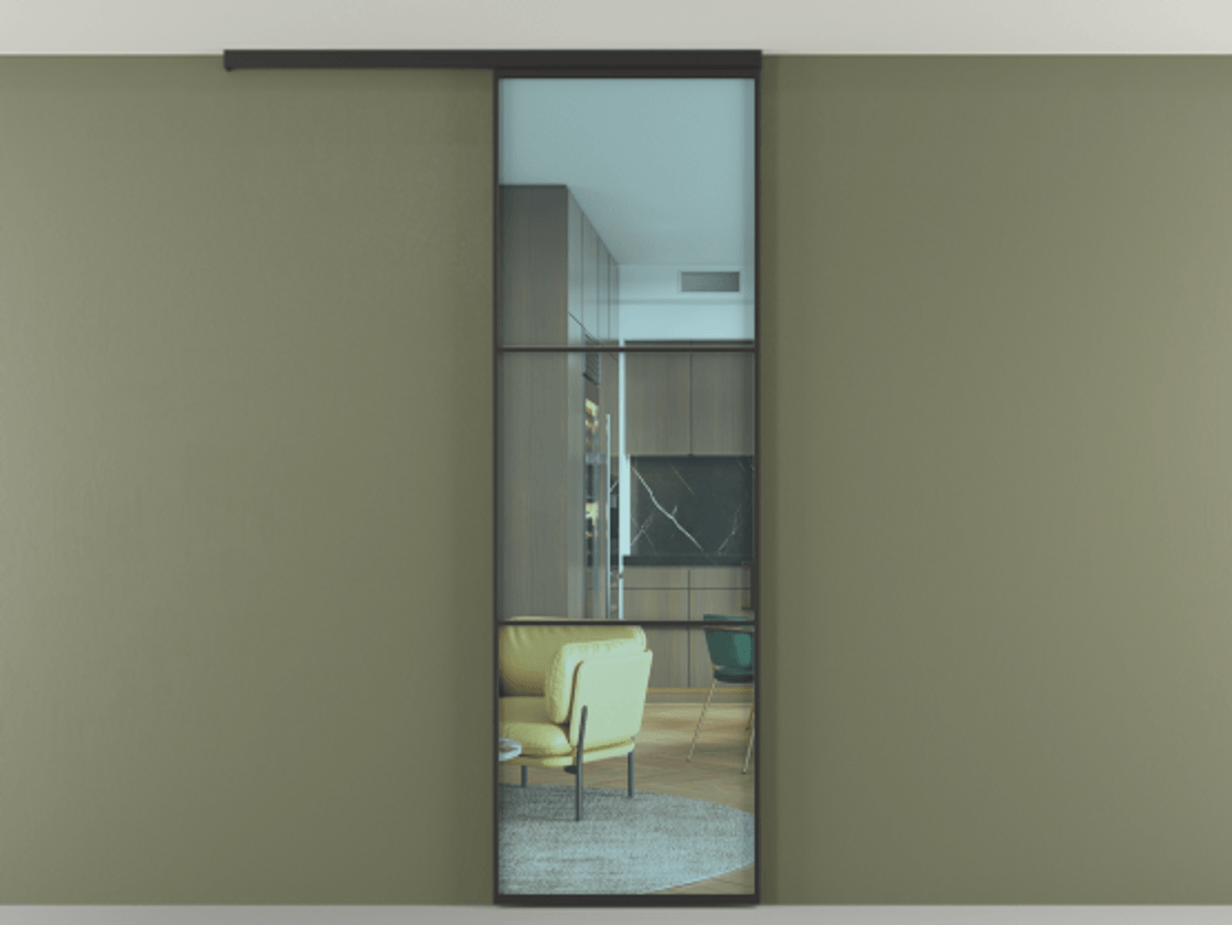 Перегородка Formato вдоль стены на потолок 1 створка АЛПР 040.03 Алюминий Черный Прозрачное голубое стекло, триплекс Цена 5100 AZE | Volhovec