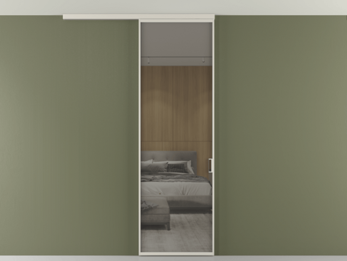 Перегородка Формато вдоль стены на потолок 1 створка АЛПР 040.01 Алюминий облачно-серый Рефлективное серое стекло "Стопсол", калёное Цена 6230 AZE | Volhovec