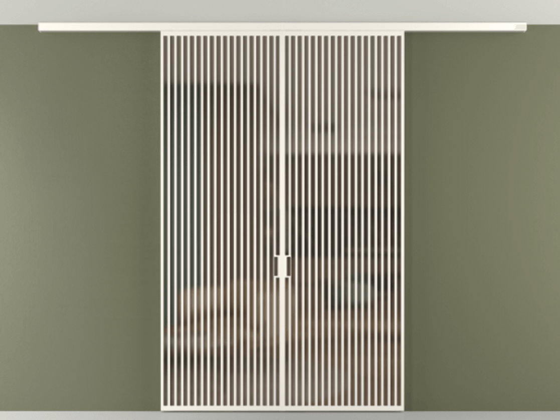 Перегородка Формато вдоль стены на потолок 2 створки АЛПР 040.06 Алюминий пудровый белый Сатинированное бронзовое стекло, триплекс Цена 23120 AZE | Volhovec