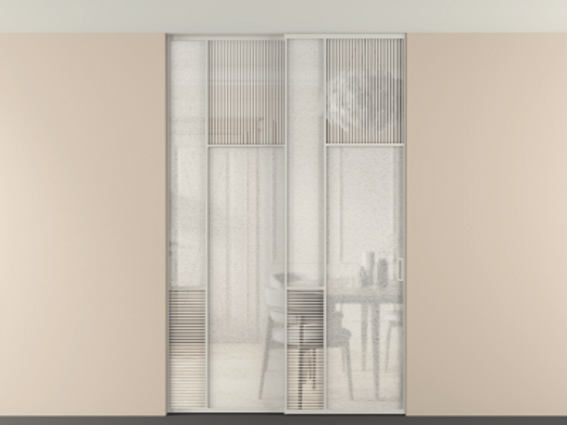 Перегородка Мозаик внутри проёма скрытое крепление в потолок 2 створки АЛПР 041.11 Алюминий тёплый серый Рифлёное стекло "Дюна", триплекс, 6 мм + Фактурное стекло "Лёд", триплекс. Цена 17750 AZE . Фабрика дверей Волховец 8 (800) 551 43 19 Перегородка Мозаик внутри проёма скрытое крепление в потолок 2 створки АЛПР 041.11 Алюминий тёплый серый Рифлёное стекло "Дюна", триплекс, 6 мм + Фактурное стекло "Лёд", триплекс Цена 17750 AZE | Volhovec