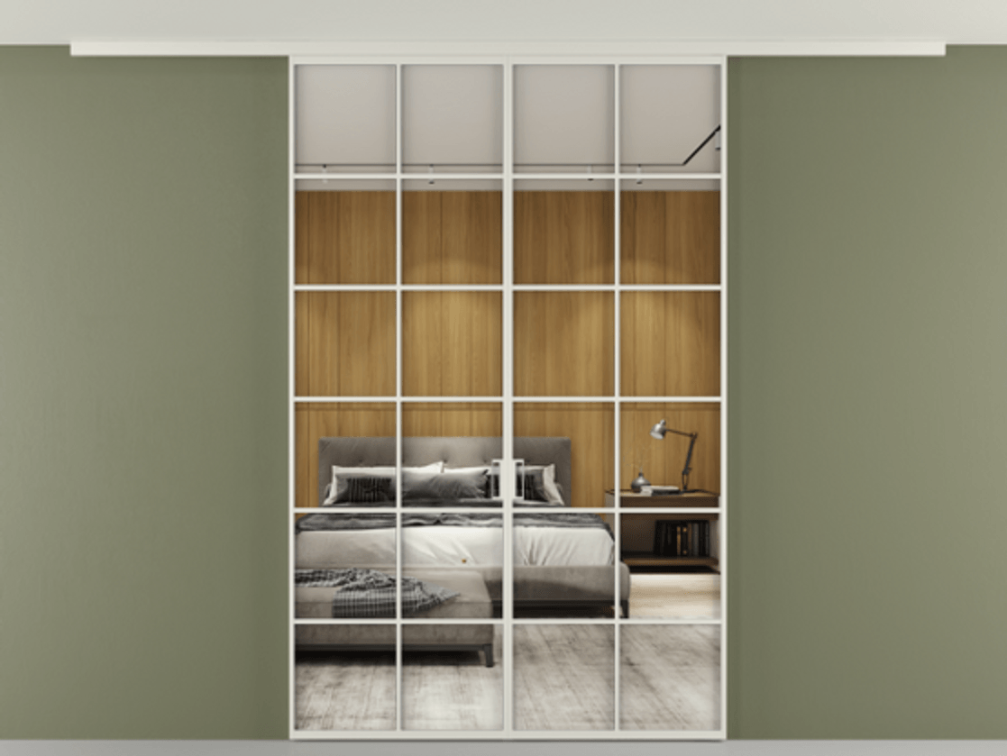 Перегородка Формато вдоль стены на потолок 2 створки АЛПР 040.05 Алюминий Белый Двустороннее зеркало, триплекс , триплекс 6 мм Цена 12260 AZE | Volhovec