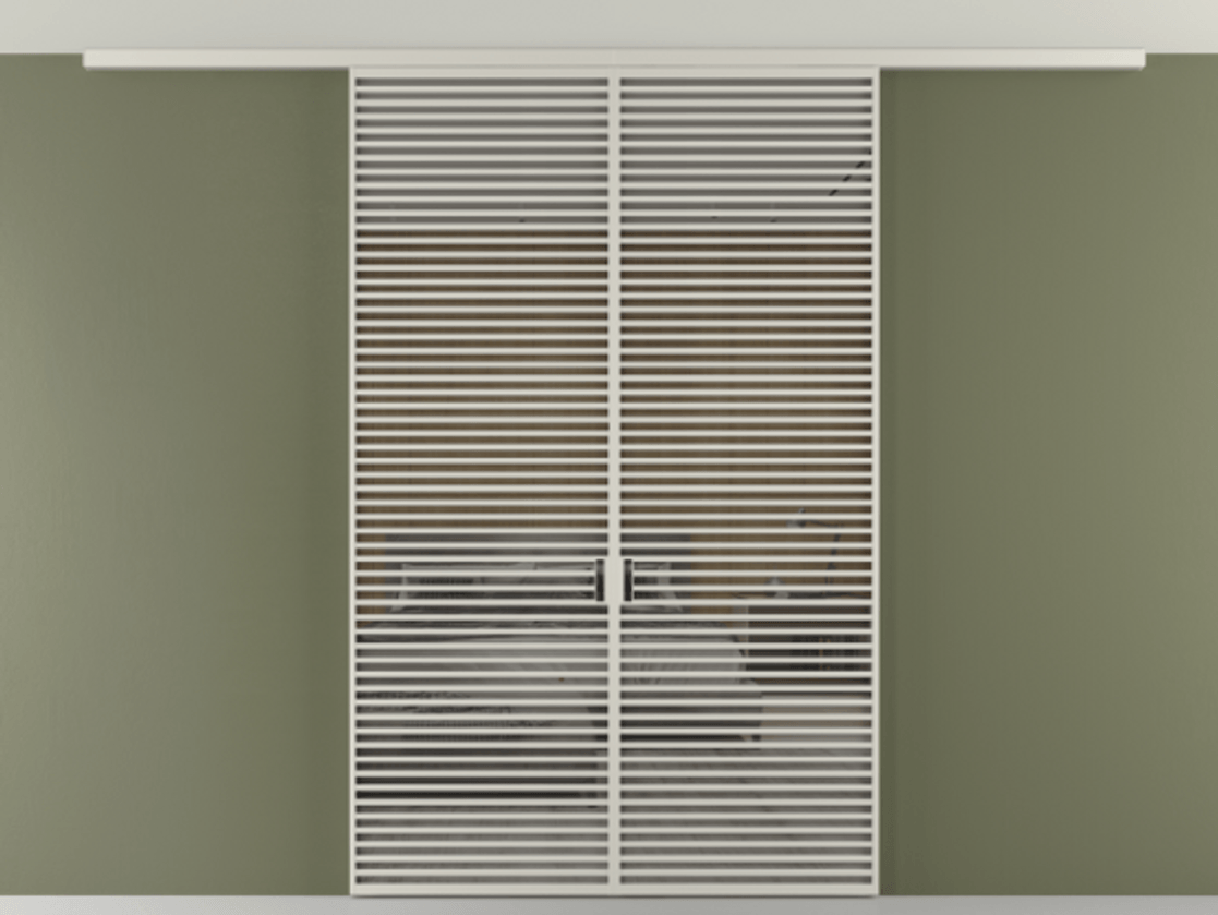 Перегородка Формато вдоль стены на потолок 2 створки АЛПР 040.07 Алюминий тёплый серый Рефлективное серое стекло "Стопсол", калёное Цена 23950 AZE | Volhovec