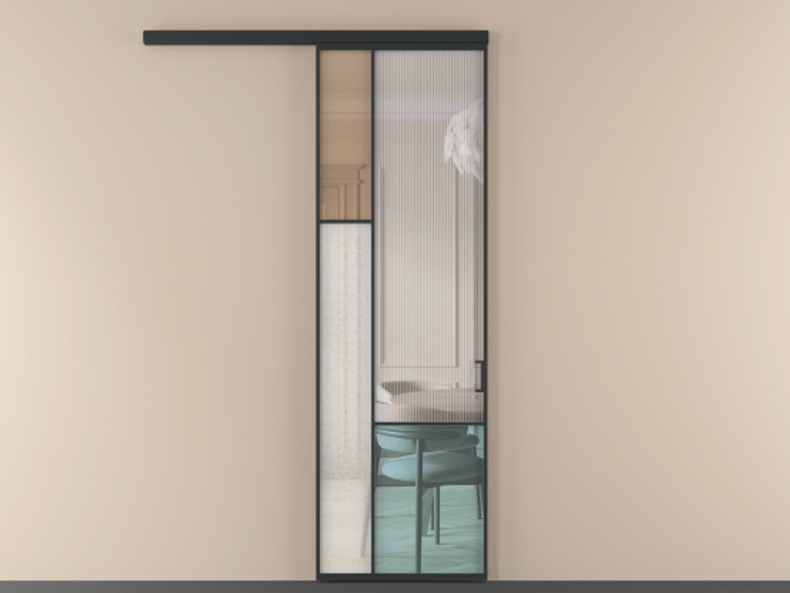 Перегородка Mosaic вдоль стены 1 створка АЛПР 041.13 Алюминий Черный Комбинация стекол Группы 1 и Группы 3 Цена 7200 AZE | Volhovec