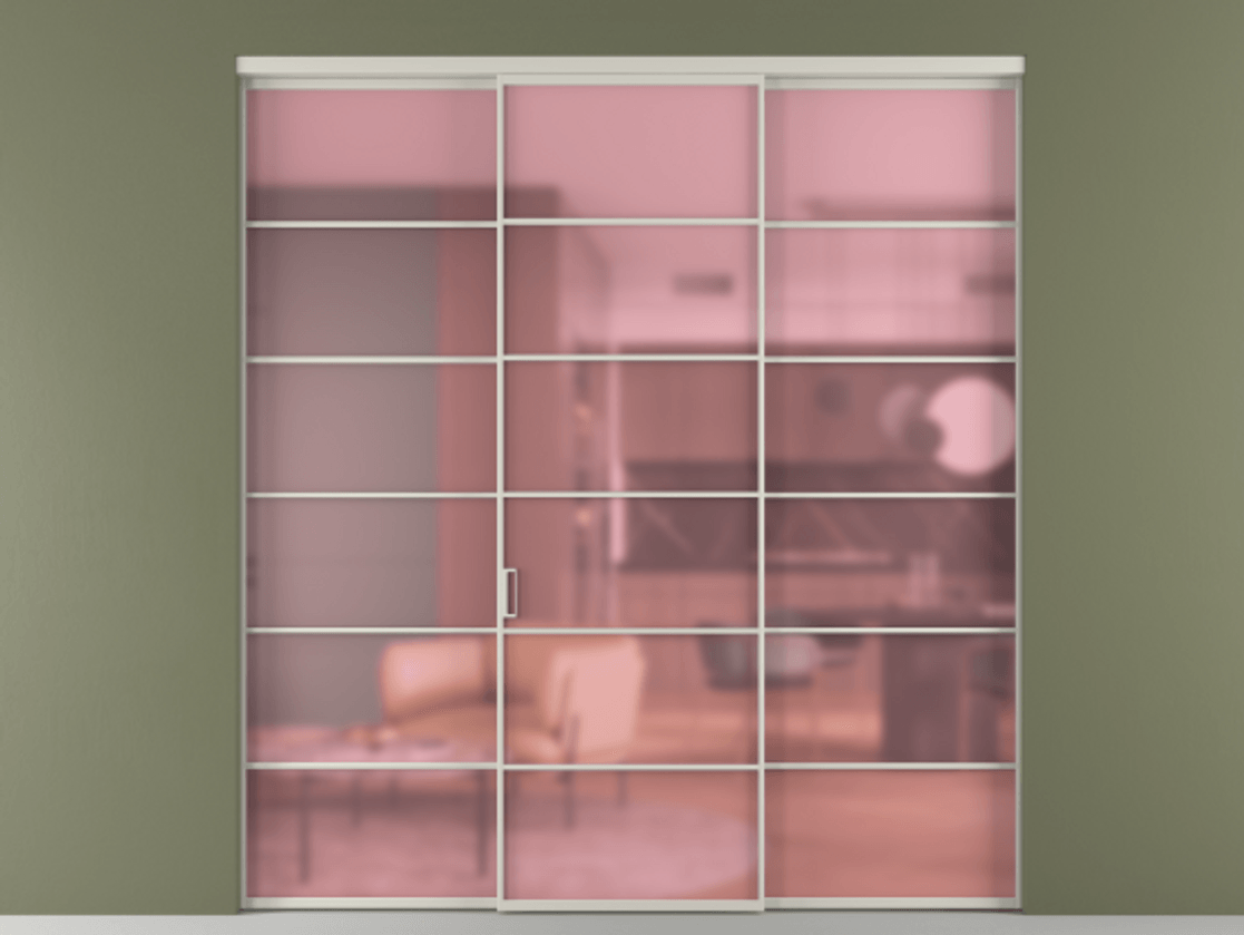 Перегородка Формато внутри проёма 3 створки АЛПР 040.04 Алюминий тёплый серый Сатинированное розовое стекло, триплекс Цена 13900 AZE | Volhovec