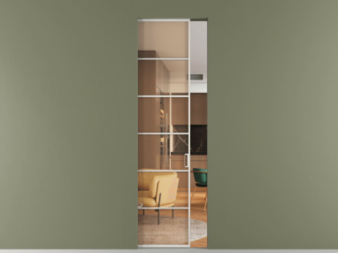 Перегородка Formato скрытый пенал 1 створка АЛПР 040.04 Алюминий Белый Прозрачное оранжевое стекло, триплекс Цена 9100 AZE | Volhovec