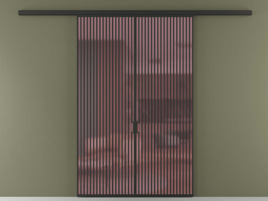 Перегородка Formato вдоль стены 2 створки АЛПР 040.06 Алюминий Черный Сатинированное розовое стекло, триплекс Цена 18000 AZE | Volhovec