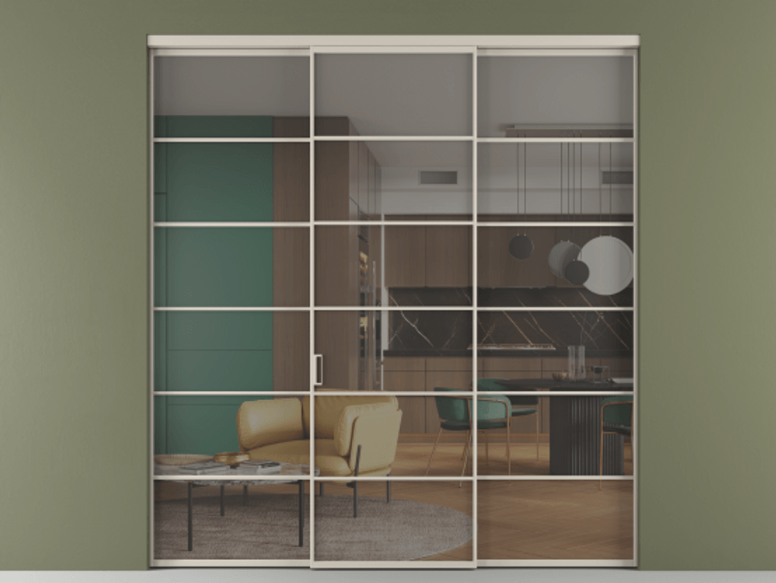 Перегородка Формато внутри проёма 3 створки АЛПР 040.04 Алюминий светло-бежевый Прозрачное серое стекло, триплекс. Цена 13280 AZE 1. Полотно 3 шт. (800/2100 мм)
2. Комплект установки раздвижной системы
3. Базовый комплект фурнитуры
4.Ручка Рондо. Фабрика дверей Волховец 8 (800) 551 43 19 Перегородка Формато внутри проёма 3 створки АЛПР 040.04 Алюминий светло-бежевый Прозрачное серое стекло, триплекс Цена 13280 AZE | Volhovec