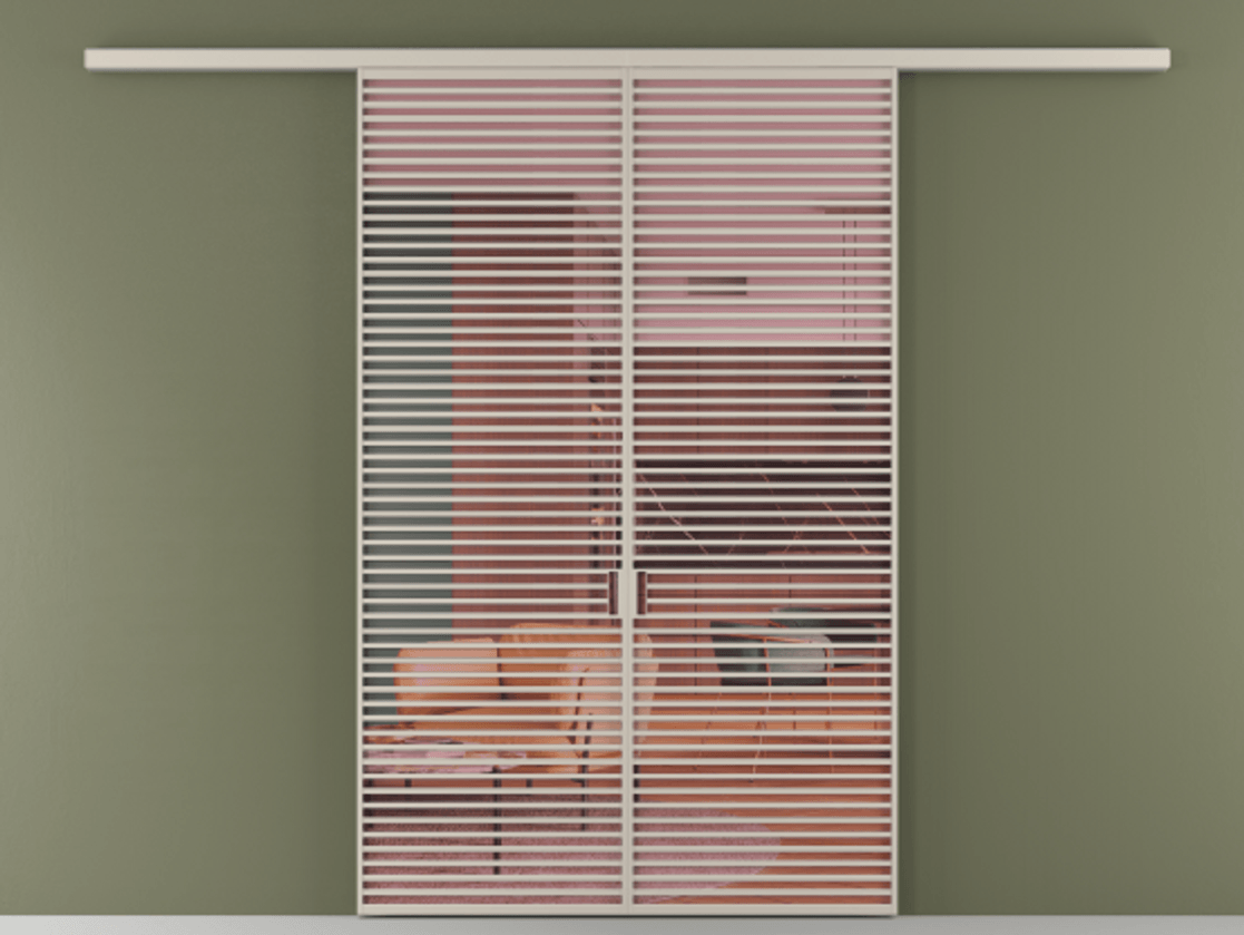 Перегородка Формато вдоль стены 2 створки АЛПР 040.07 Алюминий светло-бежевый Прозрачное розовое стекло, триплекс Цена 17900 AZE | Volhovec