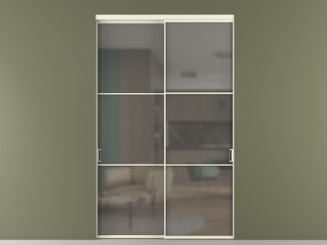 Перегородка Формато внутри проёма 2 створки АЛПР 040.03 Алюминий молочно-белый Сатинированное серое стекло, триплекс Цена 22140 AZE  | Volhovec